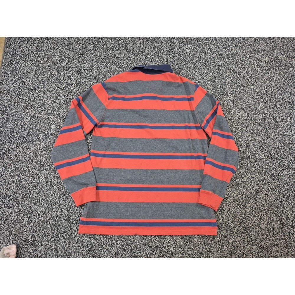 Vintage LL Bean Shirt Mens Medium Orange Gray Rugby Striped Polo Cotton 90s - Picture 8 of 8